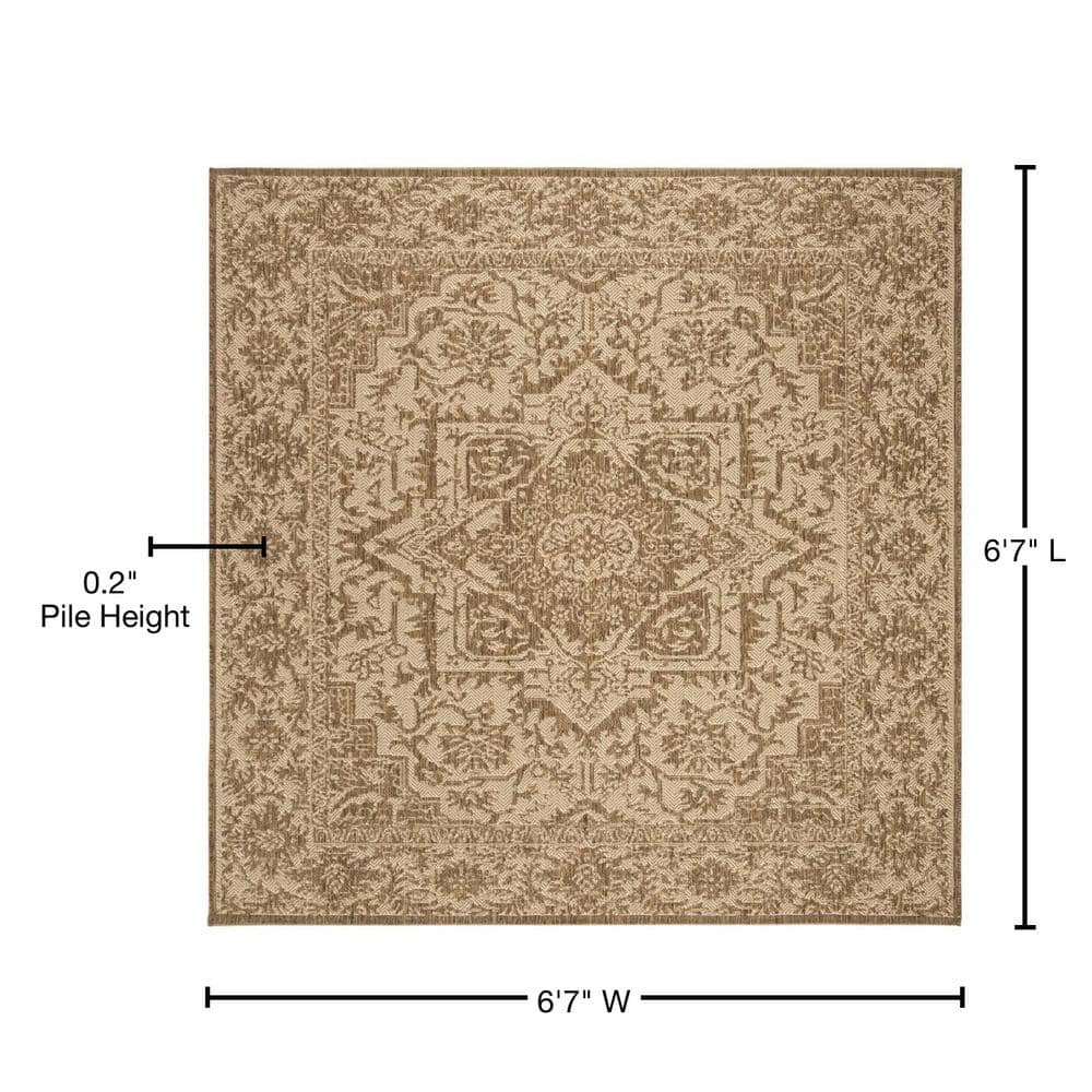 Cream Beige Square Stain-Resistant Synthetic Outdoor Rug