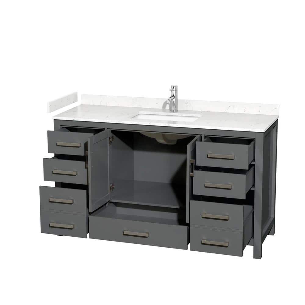 Sheffield 60" Dark Gray Freestanding Single Bathroom Vanity with Marble Top