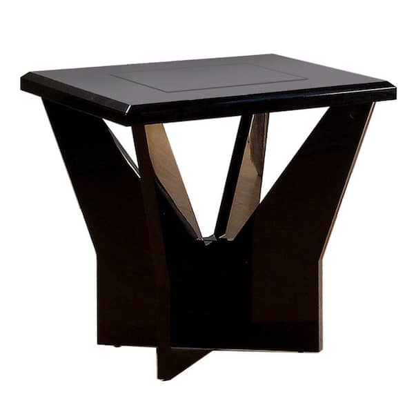 Benjara 22 in. Black Rectangle Glass End Table with Geometric Base