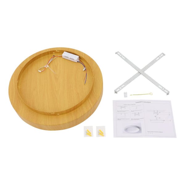 OUKANING 18.5 in. 1-Light Modern Wood 3 Colors Selectable LED