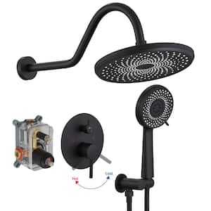 Single Handle 2-Spray Rain Shower Head Round Shower Faucet 2.5 GPM with High Pressure in. Matte Black(Valve Included)