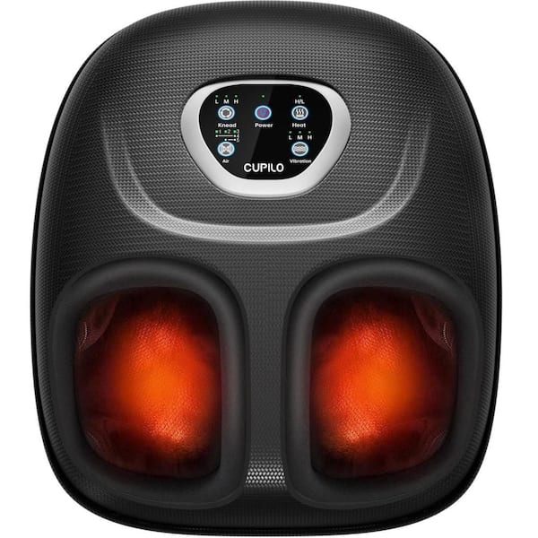 5-Speed Foot Massager with Heat and Custom Modes in Faux Leather, Compression Vibration Foot Massage Machine for Father
