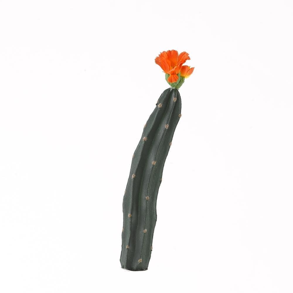 D&W Silks Artificial Indoor Mini Column Cactus with Orange Bloom (Set ...