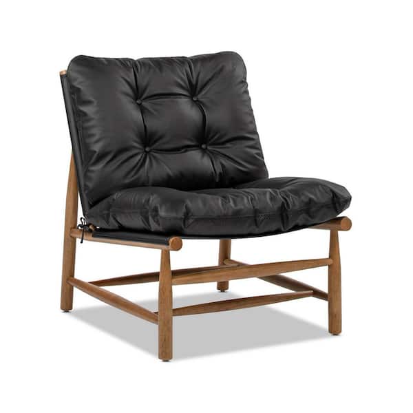 Oxford 26.5 in. Leather Mid-Century Modern Accent Chair in Noir Black