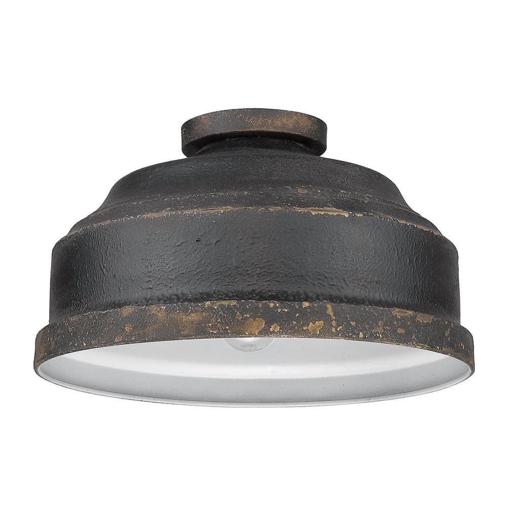 Antique Black Iron and Glass 3-Light Flush Mount