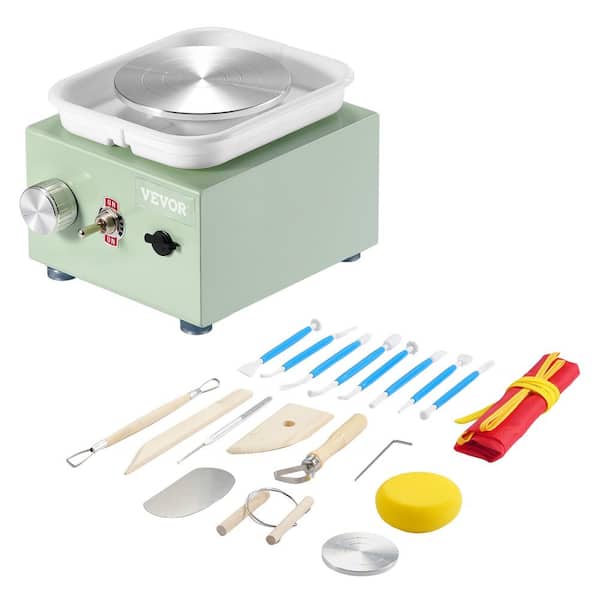 Mini Pottery Wheel, 0-320RPM Adjustable Speed Detachable Basin Forming Machine, for Art Craft Work Home DIY, Green