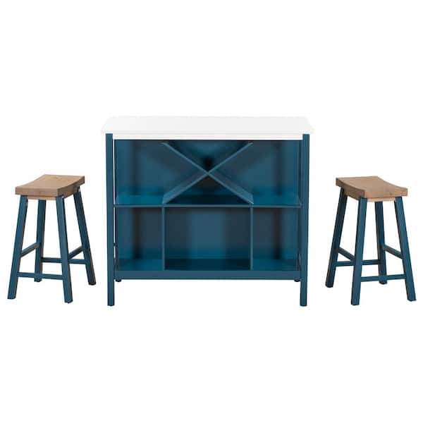 ATHMILE 3-Piece Blue Wood Tabletop (Seats-2)