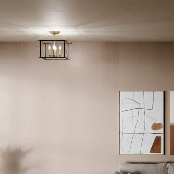 Eisley 16 in. 4-Light Champagne Bronze and Black Hallway Modern Semi-Flush Mount Ceiling Light