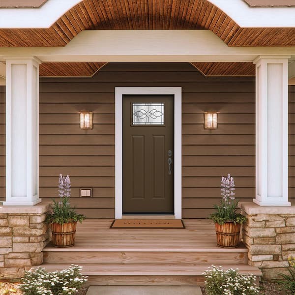 36 in. x 80 in. Left-Hand/Inswing Craftsman Carillon Decorative Glass Dark Chocolate Steel Prehung Front Door
