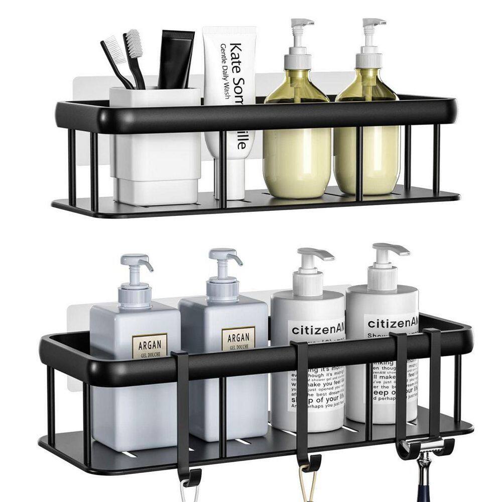 Dracelo 2Pack Matte Black Bathroom Wall Mounted Adhesive Shower Caddy