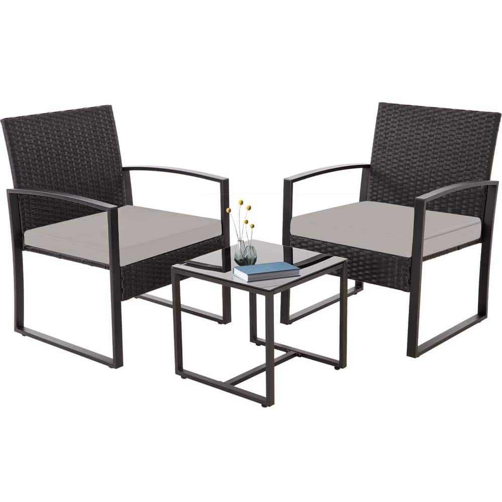 Outdoor PE Wicker Furniture 3 Pieces 24.8 in. x 22.7 in. x 30.3 in. Patio B