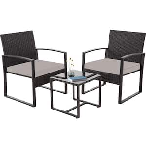 Outdoor PE Wicker Furniture 3 Pieces 24.8 in. x 22.7 in. x 30.3 in. Patio Black Rattan Sofa Chair with Washable Cushion