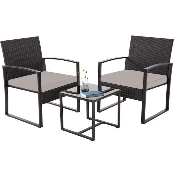 Outdoor PE Wicker Furniture 3 Pieces 24.8 in. x 22.7 in. x 30.3 in. Patio Black Rattan Sofa Chair with Washable Cushion