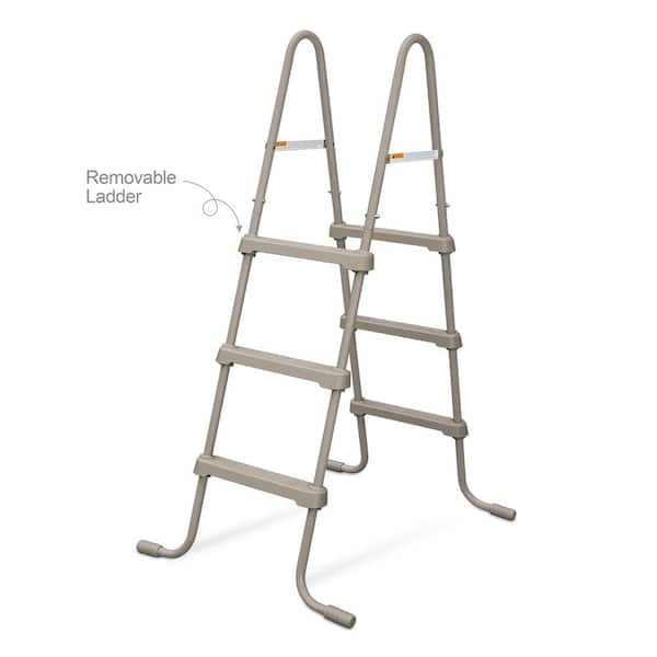 SureStep Warm Gray A-Frame Metal Ladder 3-Step for 42 in. Tall Above Ground Pool