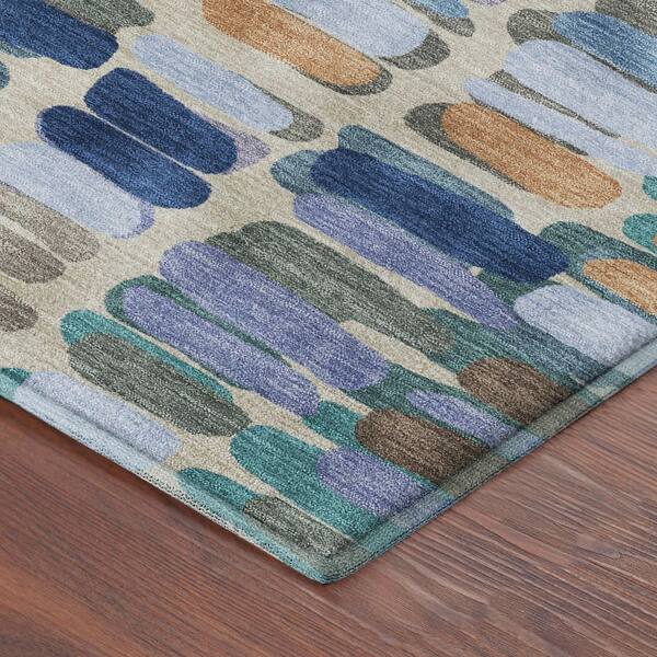 Mayfield Premium Machine Washable Abstract AMF2349 Denim 3 ft. x 4 ft. Area Rug