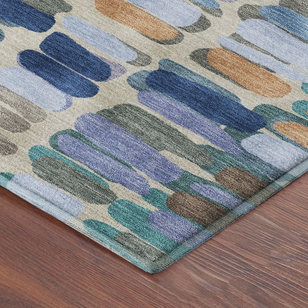 Mayfield Premium Machine Washable Abstract AMF2349 Denim 3 ft. x 5 ft. Area Rug