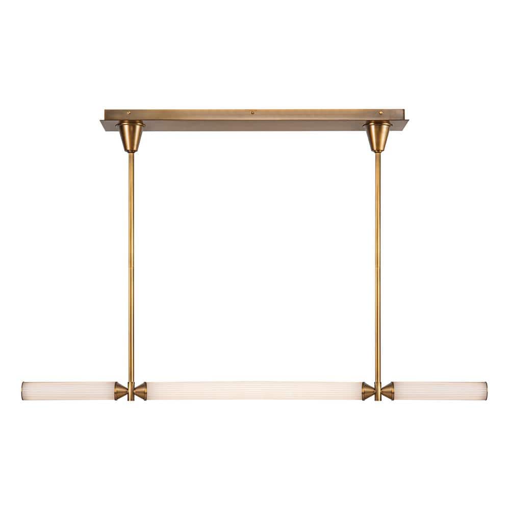 Edwin 48 in. 1 Light 40-Watt Vintage Brass/Frosted Ribbed Glass Integrated 