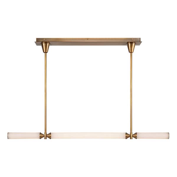 ALORA Edwin 48 in. 1 Light 40-Watt Vintage Brass/Frosted Ribbed Glass Integrated LED Pendant Light