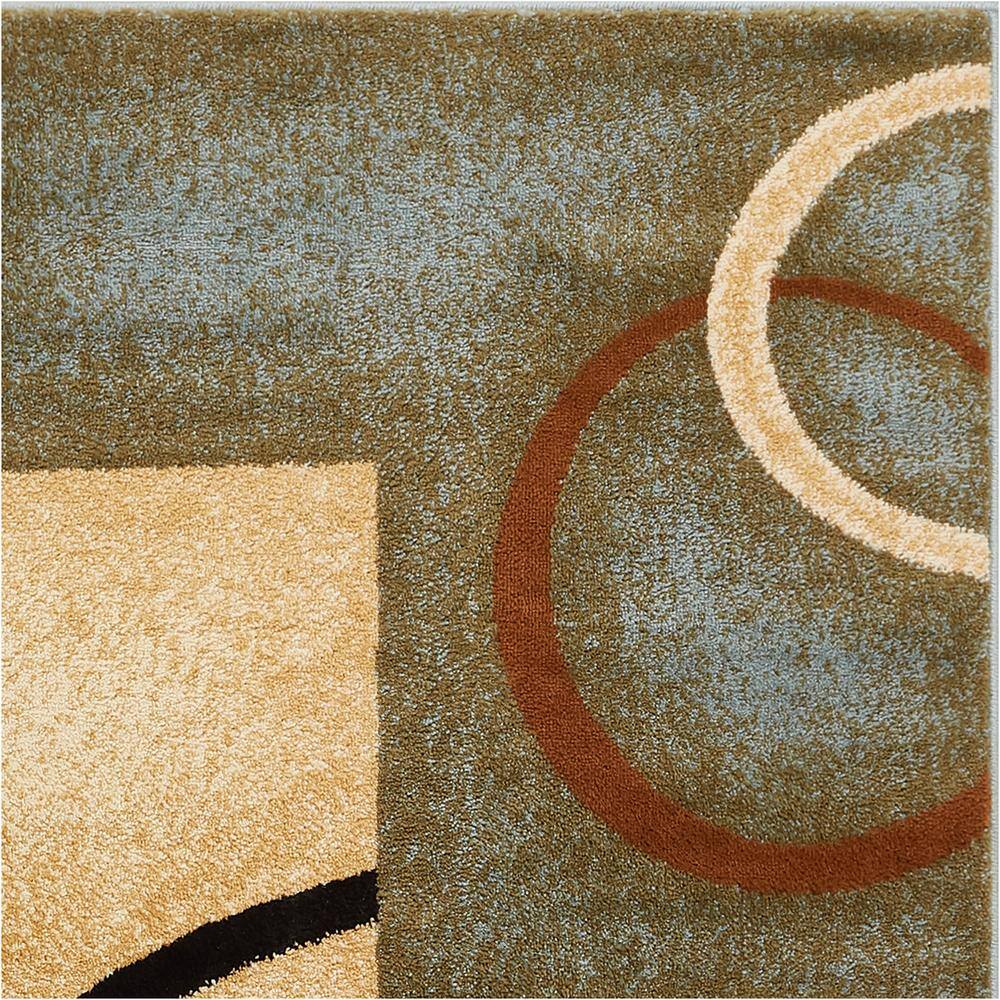 Light Blue and Beige Round Geometric Synthetic Area Rug