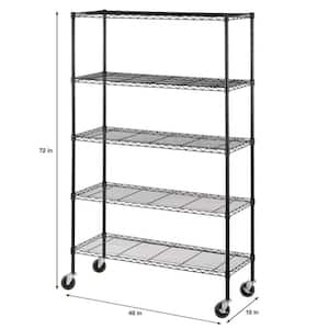Black 5-Tier Steel Wire Garage Storage Shelving Unit with Casters (48 in. W x 72 in. H x 18 in. D)