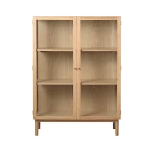 Natural Oak 39.5 in. Display Cabinet with Glass Panels