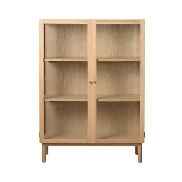 Unbranded Natural Oak 39.5 in. Display Cabinet with Glass Panels