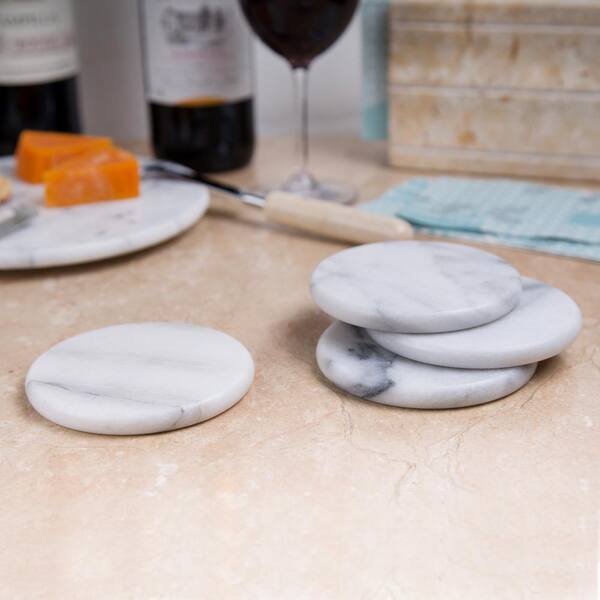 Set of 4 Handcrafted Modern Coasters Circle White Marble Square Coasters with Gold Brass Tulip Inlay Hampstead Marble Coasters for Drinks 4 Inches Wide Drink Coasters Set of 4 Handcrafted Modern Coasters Circle White Marble Square Coasters with Gold Brass Tulip Inlay Hampstead Marble Coasters for Drinks 4 Inches Wide Drink Coasters