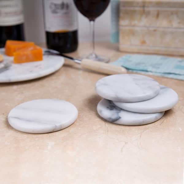 Creative Home 4 in. Natural White Marble Coasters (Set of 4) 74721