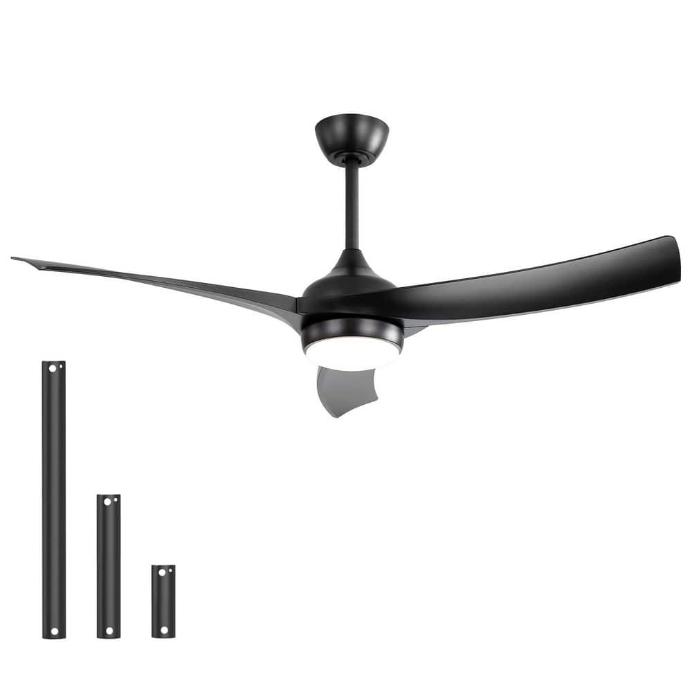 52 in. Indoor Black Low Profile Modern Ceiling Fan with 18W LED Light and R