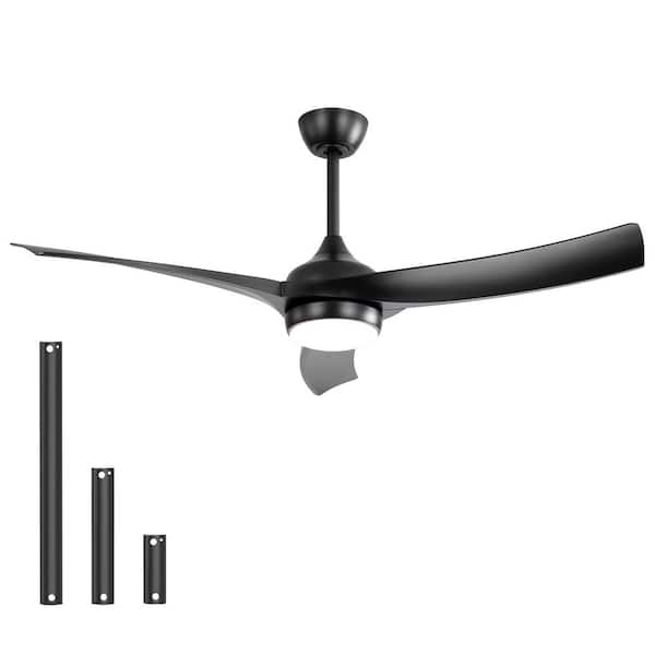 Unbranded 52 in. Indoor Black Low Profile Modern Ceiling Fan with 18W LED Light and Remote Control 3 ABS Blades DC Motor