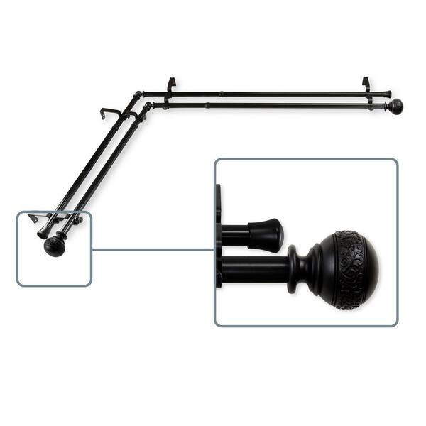 Unbranded 28 in. to 48 in. Adjustable 13/16 in. Corner Window Double Curtain Rod in Black with Douglas Finials