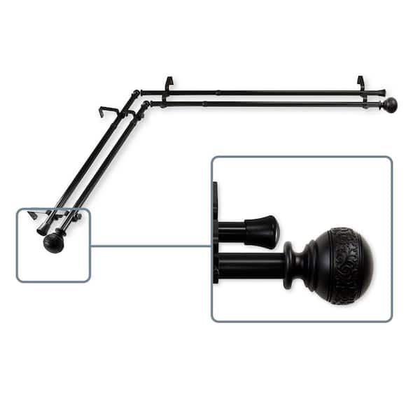 Unbranded 66 in. to 120 in. Adjustable 13/16 in. Corner Window Double Curtain Rod in Black with Douglas Finials