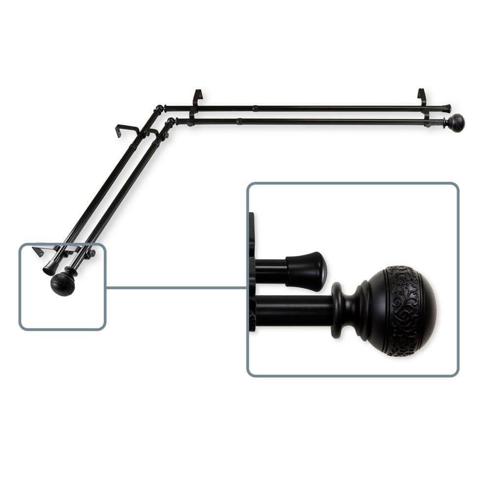 120 in. to 170 in. Adjustable 13/16 in. Corner Window Double Curtain Rod in