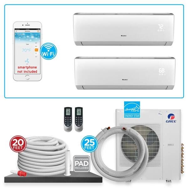 Restraint thermometer violinist GREE Multi-21 Dual Zone 33438 BTU Wi-Fi Ductless Mini Split Air Conditioner  & Heat Pump with 25 ft. Install Kit - 230V/60Hz MULTI30HP211 - The Home  Depot