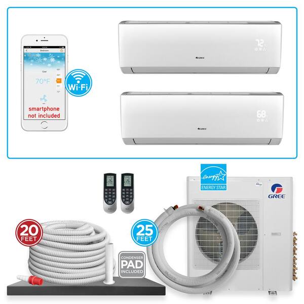 GREE Multi-21 Dual Zone 31,000 BTU Wi-Fi Ductless Mini Split Air Conditioner & Heat Pump with 25 ft. Install Kit - 230V/60Hz