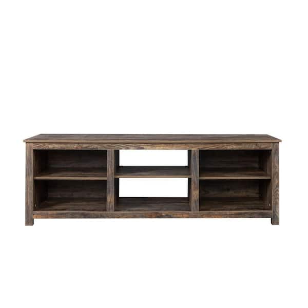anpport Living room Espresso TV stand fits TVs up to 80 in. with 6-storage compartments and 1-shelf cabinet