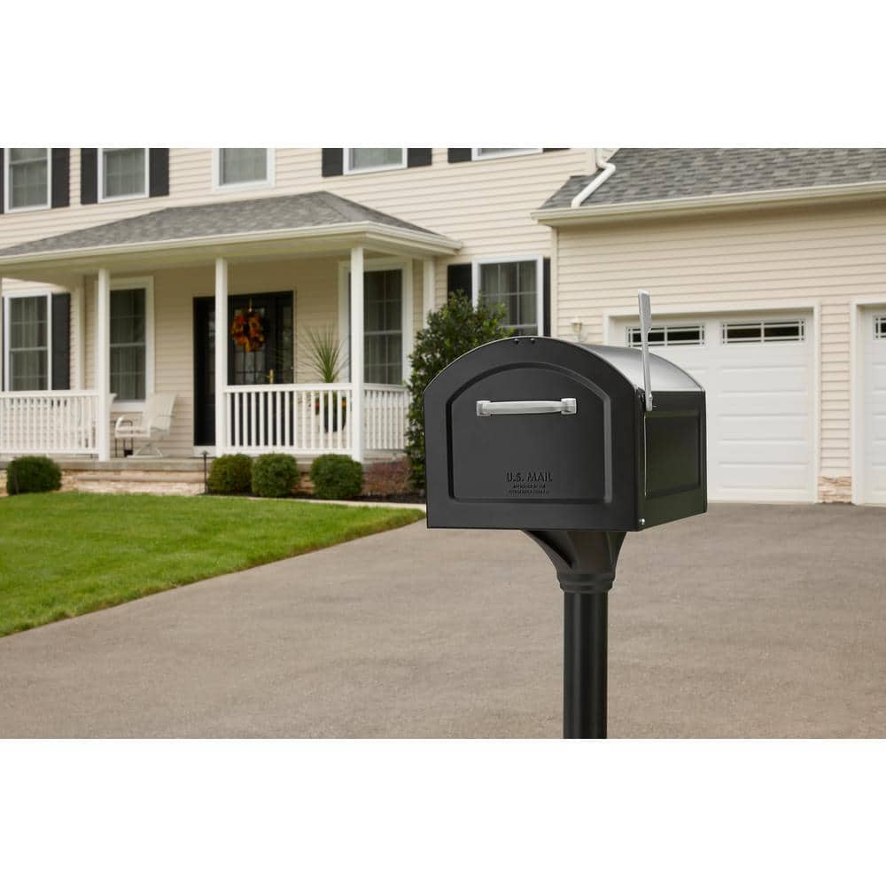 Centennial Extra Large Black Steel Mailbox with Decorative Post