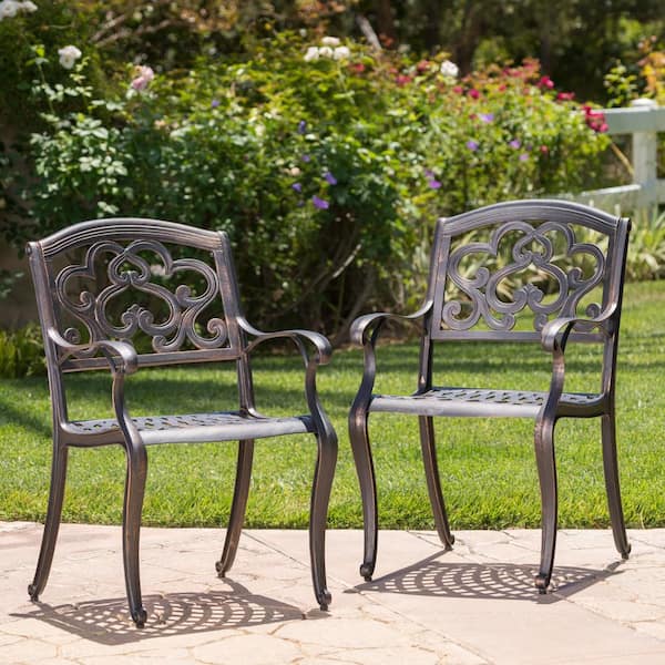 2-Piece Aluminum Arched Mesh Chair Lounge Chair with Armrests for Patio Garden Deck Copper