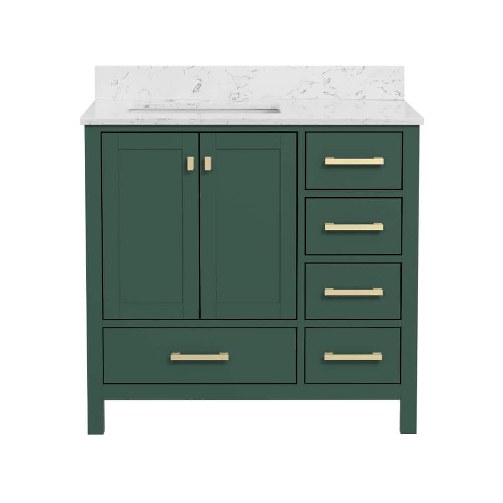36 in. Freestanding Green Bath Vanity with White Cultured Marble Top Assembled price history on PriceWatchPro