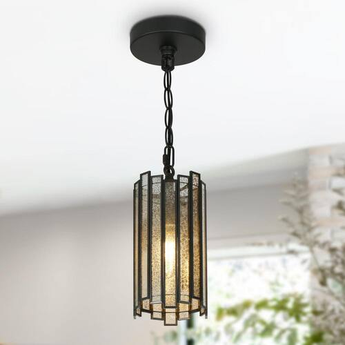 Hemera Modern Plated Mercury Glass Drum Pendant with Black Chain Luxury 1-Light Cylinder Decorative Hanging Lighting Lighting