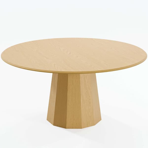 Dovelina 60 in. Natural Oak Wood Color Column Pedestal Round Kitchen Table Dining Table Seats 6