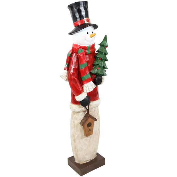 Sunnydaze Sunnydaze Snowman in Sweater with Christmas Tree Indoor/Outdoor Statue - 46- Inch