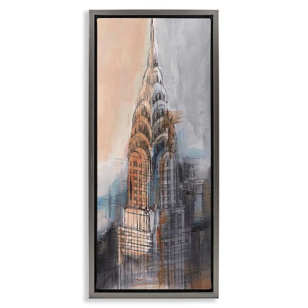 City Tower Sketch by Ethan Harper Gray Floater Frame Architecture Graphic Art Print 31 in. x 15 in.