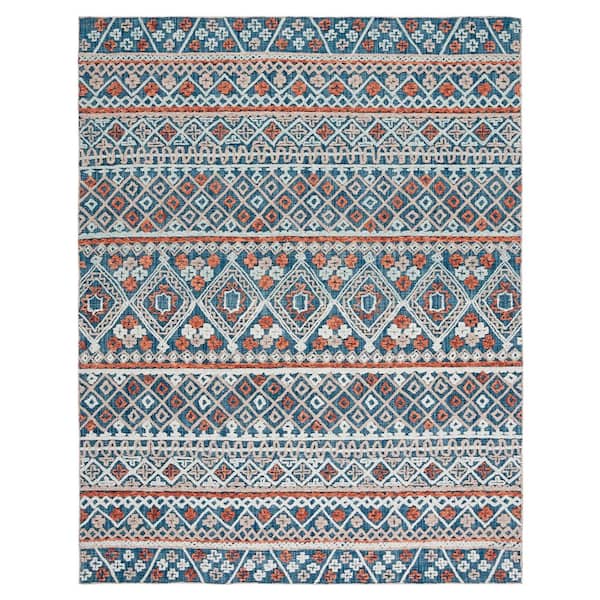 Aspen 9 ft. x 12 ft. Blue/Orange Geometric Western Area Rug