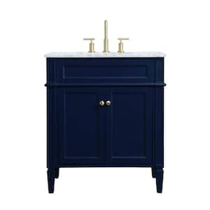 Simply Living 30 in. W x 21.5 in. D x 35 in. H Bath Vanity in Blue with Carrara White Marble Top