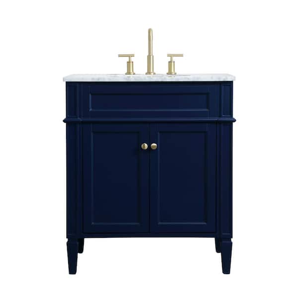 Unbranded Simply Living 30 in. W x 21.5 in. D x 35 in. H Bath Vanity in Blue with Carrara White Marble Top