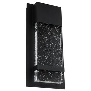 1-Light 6.5 in. Wide Black LED Modern Indoor Outdoor Wall Sconce with Rain Glass Panel Daylight (5000K)