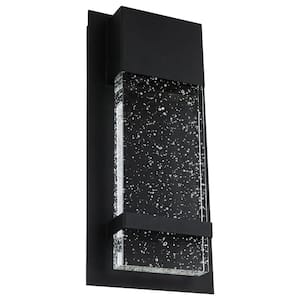 1-Light 6.5 in. Wide Black LED Modern Indoor Outdoor Wall Sconce with Rain Glass Panel Warm White (3000K)