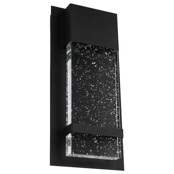 Sunlite 1-Light 6.5 in. Wide Black LED Modern Indoor Outdoor Wall Sconce with Rain Glass Panel Warm White (3000K)