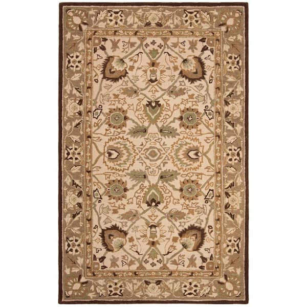SAFAVIEH Anatolia Ivory/Brown 5 ft. x 8 ft. Border Floral Area Rug